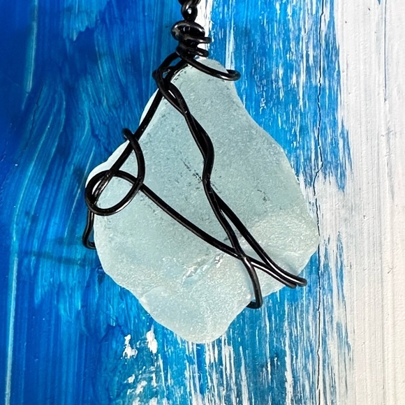 Mississippi gulf Sea Glass Pendant Necklace Wire Wrapped Artisan Handmade 4174 B - Picture 9 of 12